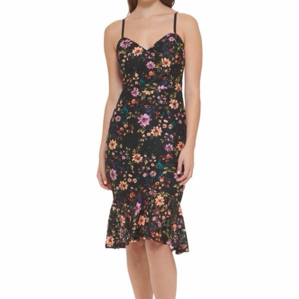 Guess Black Floral Midi Dress